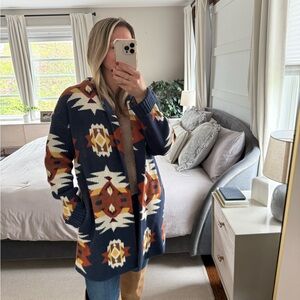 Lucky Brand Blue and Brown Geometric Cardigan